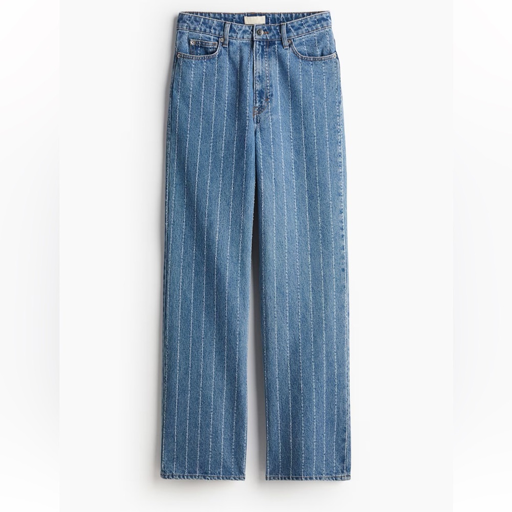 H&M Blue Straight Leg Jeans with Pinstripe Effect